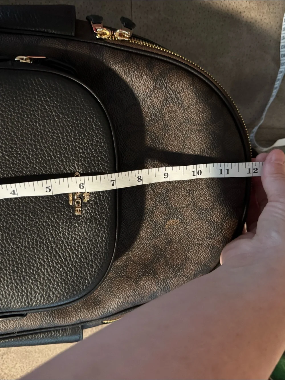 Coach Brown Signature Canvas Mini Backpack with Black Leather Trim